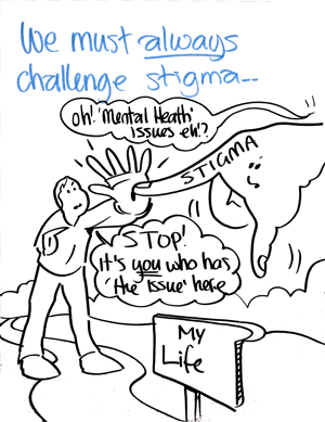 Cartoon of someone chellenging stigma